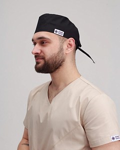 Медицинская шапочка на завязках черная